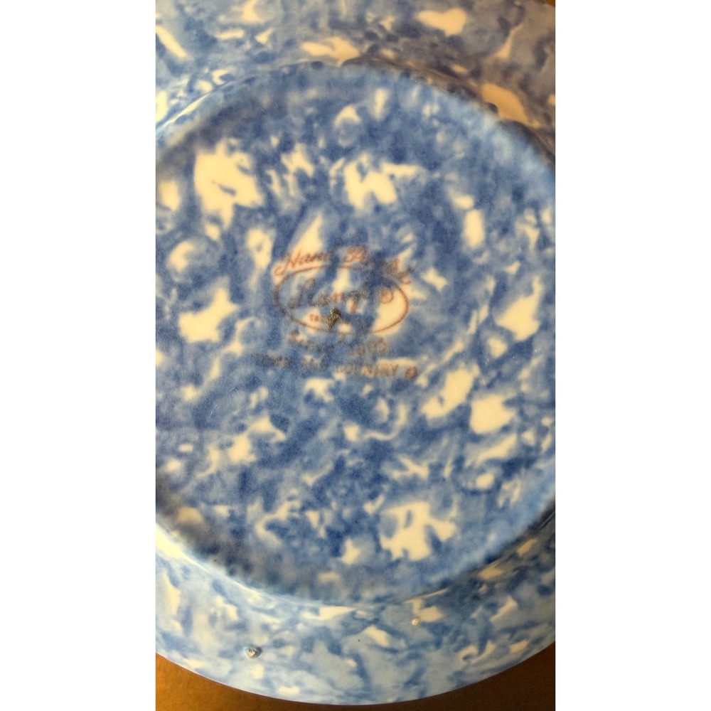 Stangl Pottery Blue White Spongeware Shallow Plate/bowl 6" Hand Painted USA - Picture 3 of 6